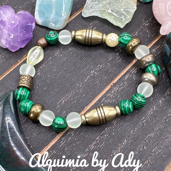 Malachite and aventurine beaded handmade bracelet rustic colorful - Picture 1 of 5